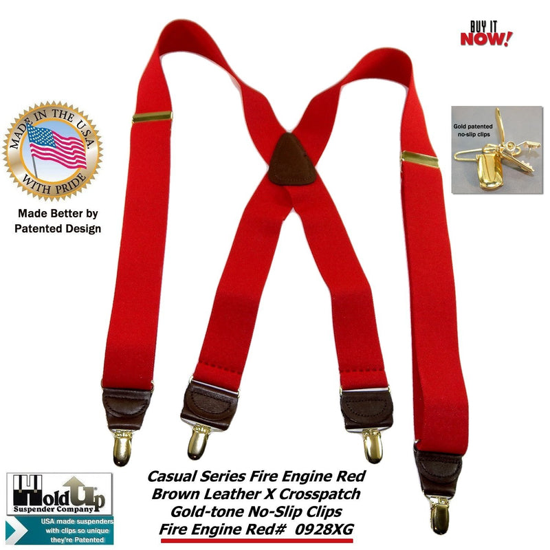 [Australia] - HoldUp Suspender Company's Fire Engine Red Casual Series Suspenders in X-back style with No-slip Gold-tone Clips 