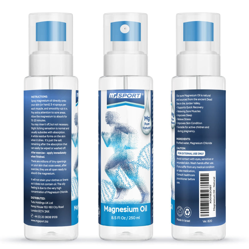 [Australia] - High Absorption Pure Magnesium Oil Spray � 250 ml � 100% Pure Magnesium Chloride from The Dead Sea, Without Preservatives � Supports Sleep, Muscle Recovery and Leg Cramps 