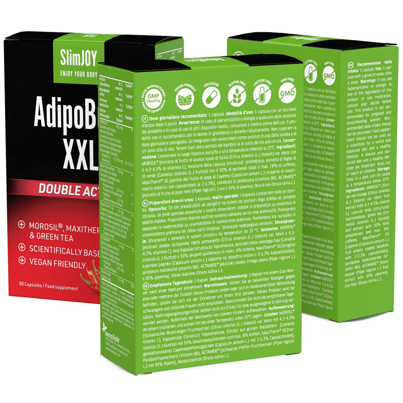 [Australia] - SlimJOY AdipoBurn XXL - Extract of Green Tea Leaves, Cayenne pepper and Caffeine - with Free E-Book Guide - 3 x 30 Capsules by Sensilab 
