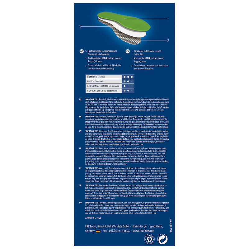 [Australia] - SHOEBOY'S Sensation Kids - Insole with Memory Foam for Kids, Based on The Supporting Nature of viscoelastic Foam - Size 12 UK (31 EU) 