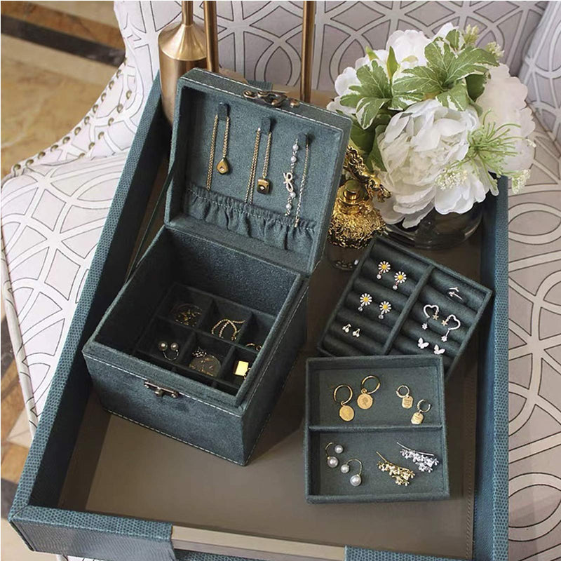 [Australia] - Lemonadeus Retro 3-Layer Velvet Jewelry Organizer Jewelry Box for Women Girls Kids Small Jewelry Box Travel Portable Jewelry Holder Earrings Necklaces Bracelets Rings Organizer (unicorn green) unicorn green 