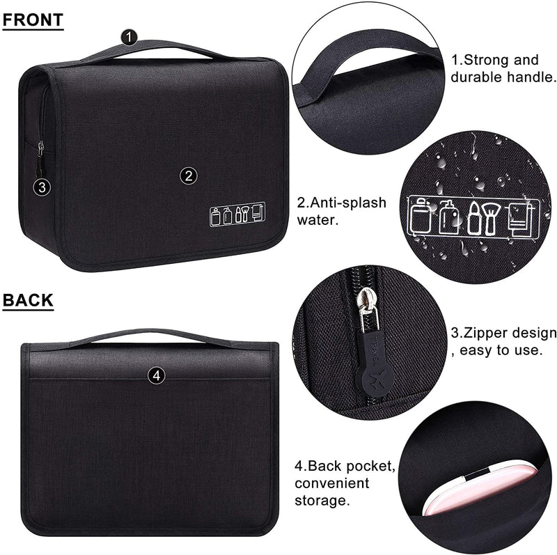 [Australia] - Acopton Portable Hanging Travel Toiletry Bag for Men and Womens Waterproof Bathrooom Shower Bag Multifunctional Cosmetic Makeup Organzier (Black) Black 