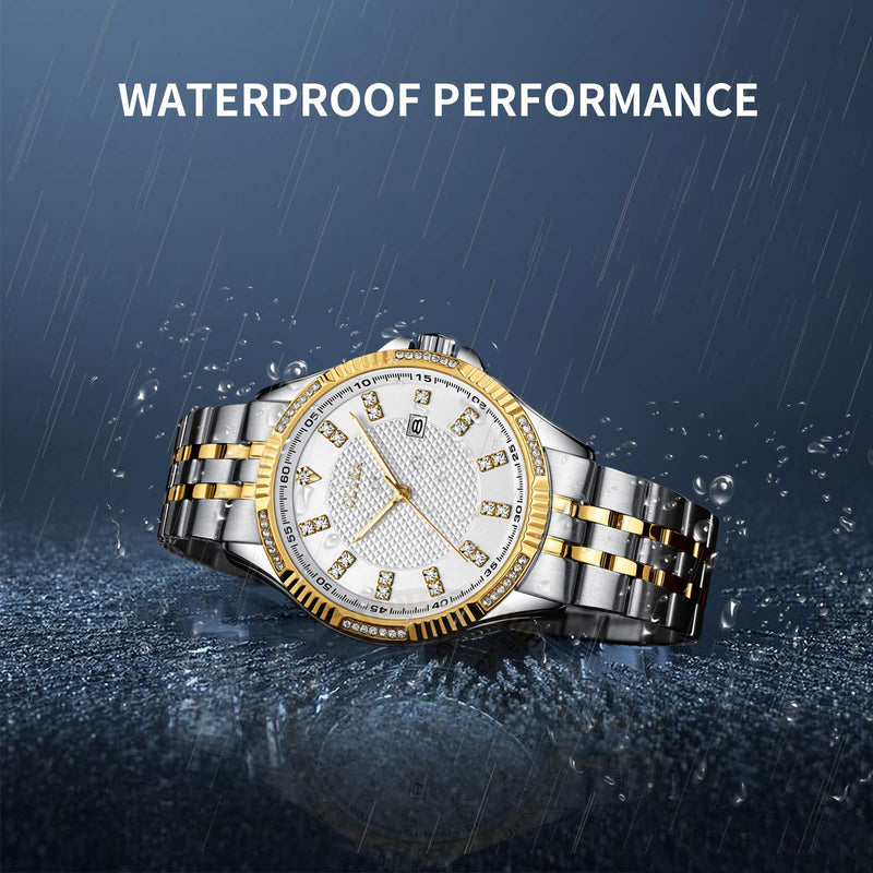 [Australia] - Olika Diamond Watches for Men, 42mm Oversized with 43 Flash Diamonds Male Dial, Luxury Business Waterproof Luminous High Hardness Mineral Surface Calendar Simple Fashion Stainless-Steel Strap Watch 
