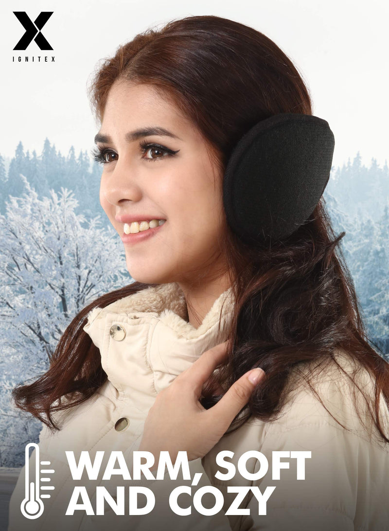 [Australia] - Ear Muffs for Men & Women - Winter Ear Warmers Behind the Head Style - Soft Fleece Black Earmuffs/Covers for Cold Weather 