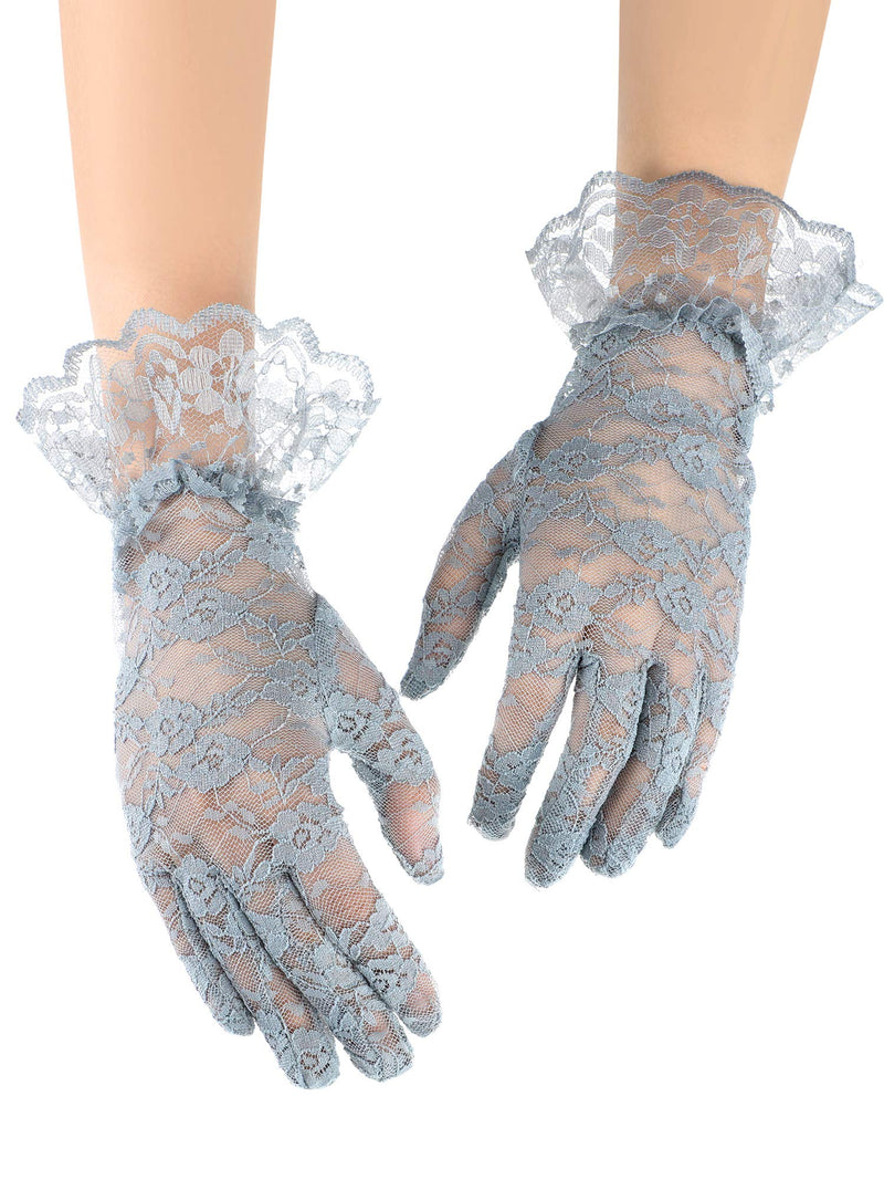 [Australia] - 3 Pairs Women Lace Gloves Floral Lace Gloves Sun Protection Lace Gloves Dressy Gloves for Wedding Dinner Parties Black, Grey, Purple 