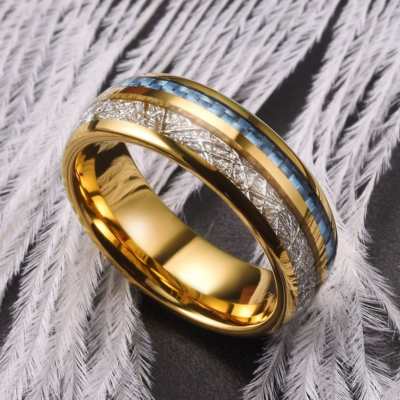 [Australia] - King Will 7mm 8mm Mens Tungsten Carbide Ring Engagement Band Polished Finish Comfort Fit 7mm gold carbon fiber 6 