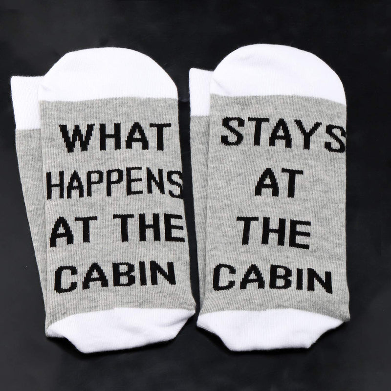 [Australia] - PYOUL 2 Pairs Camper Socks Outdoor Lover Gift Idea What Happens At The Cabin Stays At Cabin Socks Adventurer Gift 