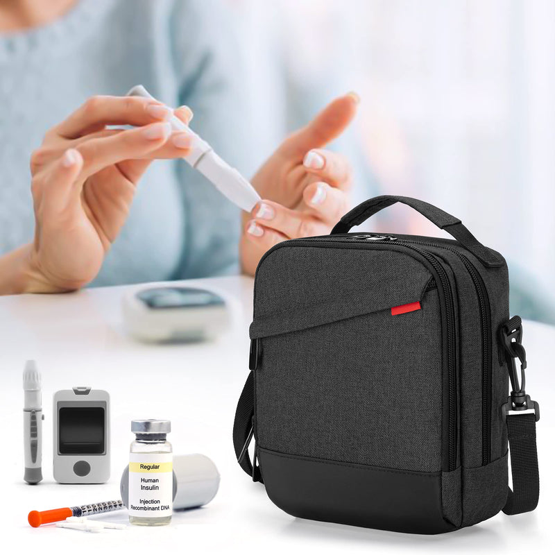 [Australia] - CURMIO Insulin Cooler Travel Case, Diabetes Supplies Bag with Shoulder Strap for Insulin Pen, Glucose Meter and Diabetic Supplies, Black (Bag Only, Patented Design) 