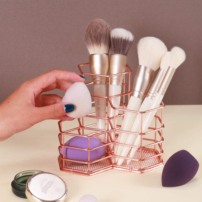 [Australia] - ANNE'S GIVERNY Makeup Brush Holder Metal Organizer Golden Rose Cosmetic Storage Beauty Sponges Blender holder Display 