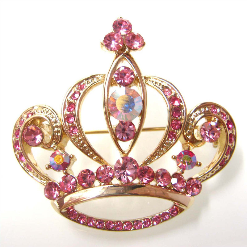 [Australia] - Navachi 18k Gold Plated Pink Crystal Royal Crown Az7155b Brooch Pin 