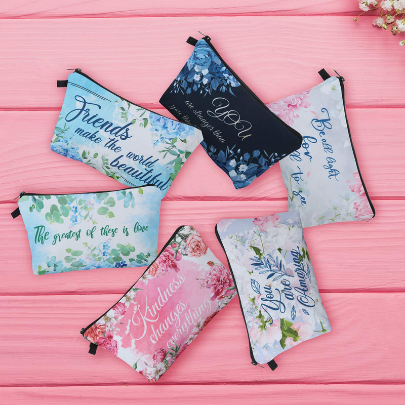 [Australia] - 6 Pieces Makeup Bag Toiletry Pouch Waterproof Cosmetic Bag with Mandala Flowers Llama Sloth Unicorn Patterns, 6 Styles (Floral Style) 