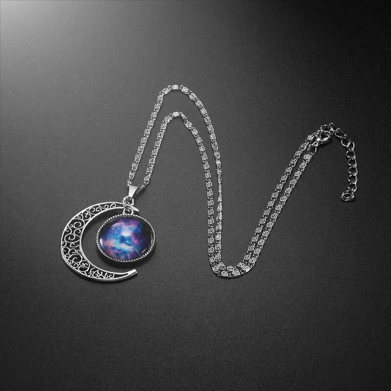 [Australia] - Lcbulu Galaxy Crescent Moon Pendant Necklaces Jewelry for Women Teen Girls 18'' Blue 