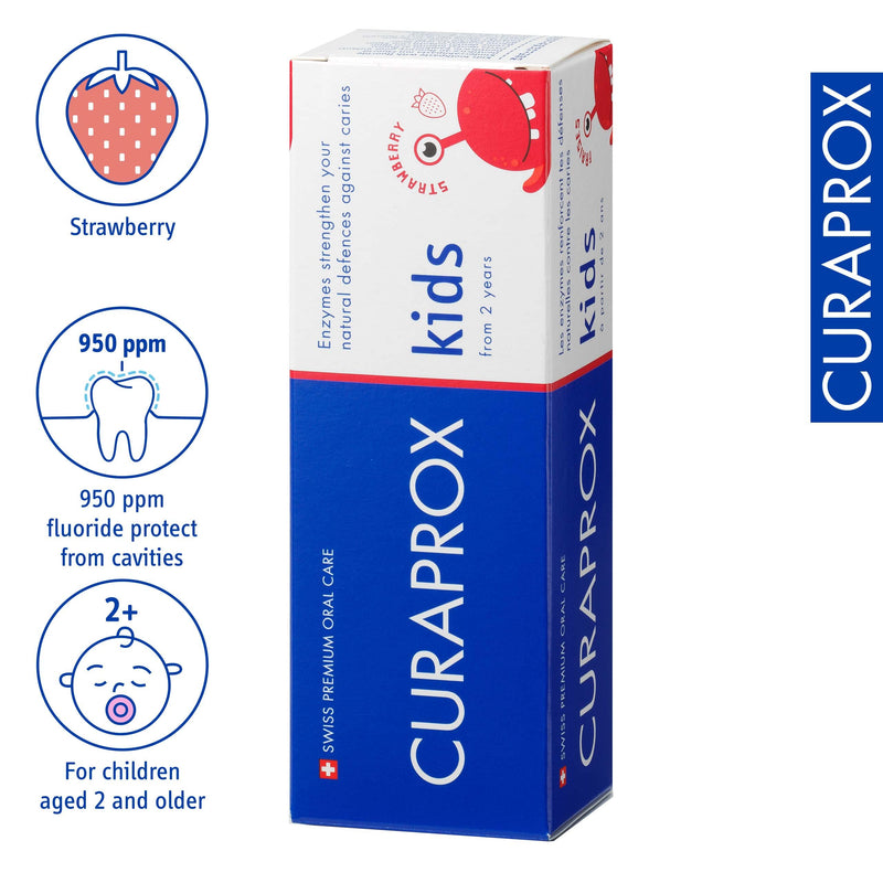 [Australia] - Curaprox Children's Toothpaste CS Kids Strawberry, 60ml - Strawberry Toothpaste for Kids 2 + Years with 950 ppm Fluoride - SLS Free, Microplastic Free & Triclosan Free Kids Toothpaste, Clear 