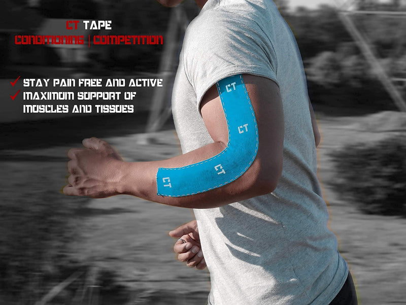 [Australia] - CT Tape Sports & Kinesiology Tape for Sensitive Skin-Best Breathable, Latex Free, Pain Relief Therapeutic Recovery Tape-Athletic Performance Adhesive for Muscles, Knee, Shoulder, Ankle, Back Blue 