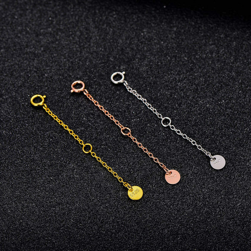 [Australia] - LONAGO 3 Pieces 925 Sterling Silver Necklace Extender Chain Bracelet Anklet Extension Set Adjustable Length, 2"+4"+6" rose-gold-plated-silver/2"+4"+6" 