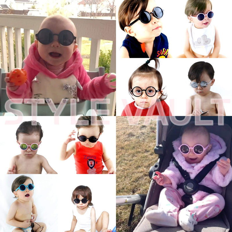 [Australia] - Kd3008 Baby Infant Toddlers Age 0~24 Months Round Retro Sunglasses 2-pack Black&hot Pink 