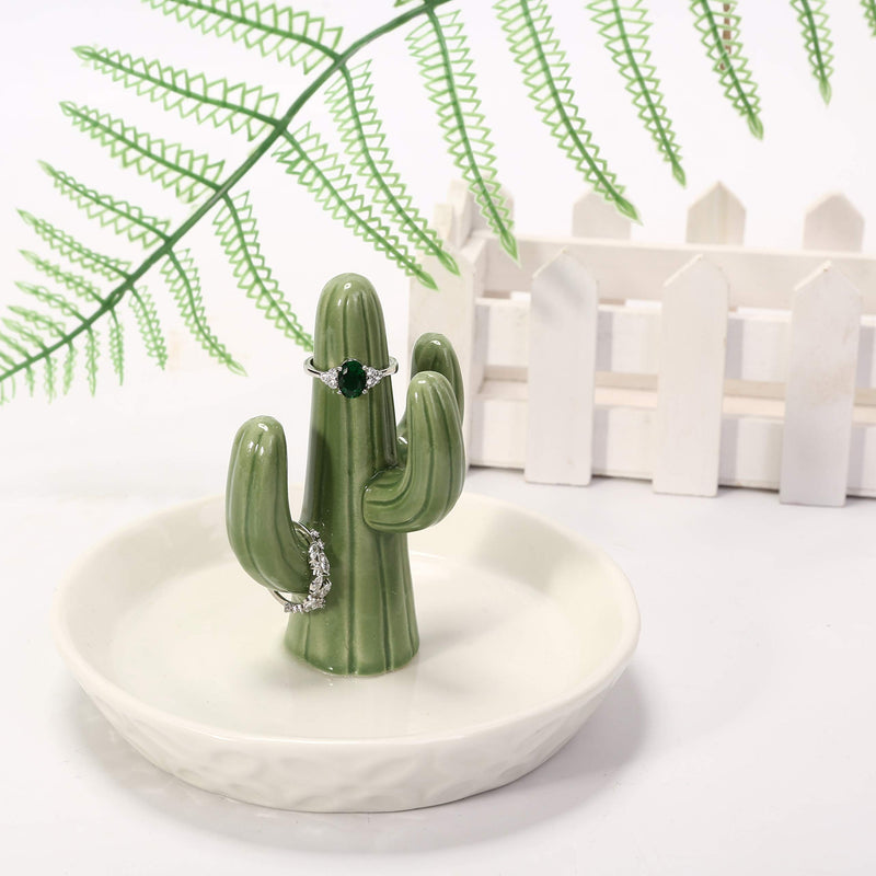 [Australia] - Ceramic Cactus Ring Holder with Derorative White Dish for Jewelry,Christmas Birthday Gifts for Women 