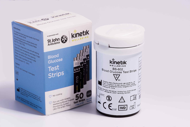 [Australia] - Kinetik Wellbeing Blood Glucose Test Strips (Pack of 50) – Used by The NHS – in Association with St John Ambulance – Test Strips Available on Prescription 