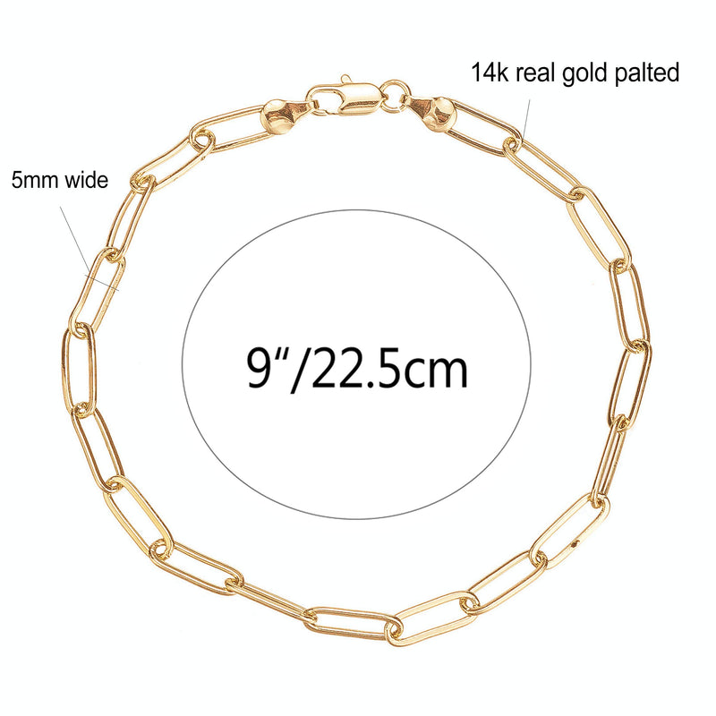 [Australia] - 14K Gold Filled Paperclip Chain Anklet for Women and Teen Girls, Oval Chain Link Ankle Bracelet 9 10 11 inches, plus size anklet 9.0 Inches 