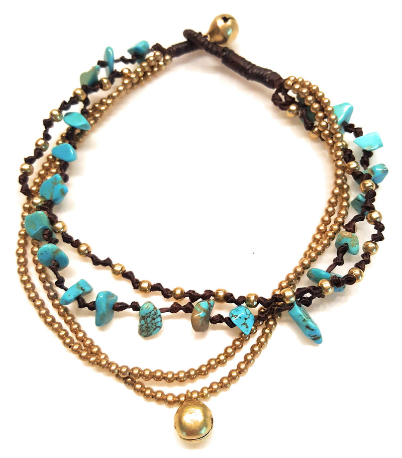 [Australia] - Infinityee888 Turquoise Anklet Bracelet with Bell Stone Handmade Brass Bead Bells Indian Boho Anklet for Women, Teen Girls -JA076 