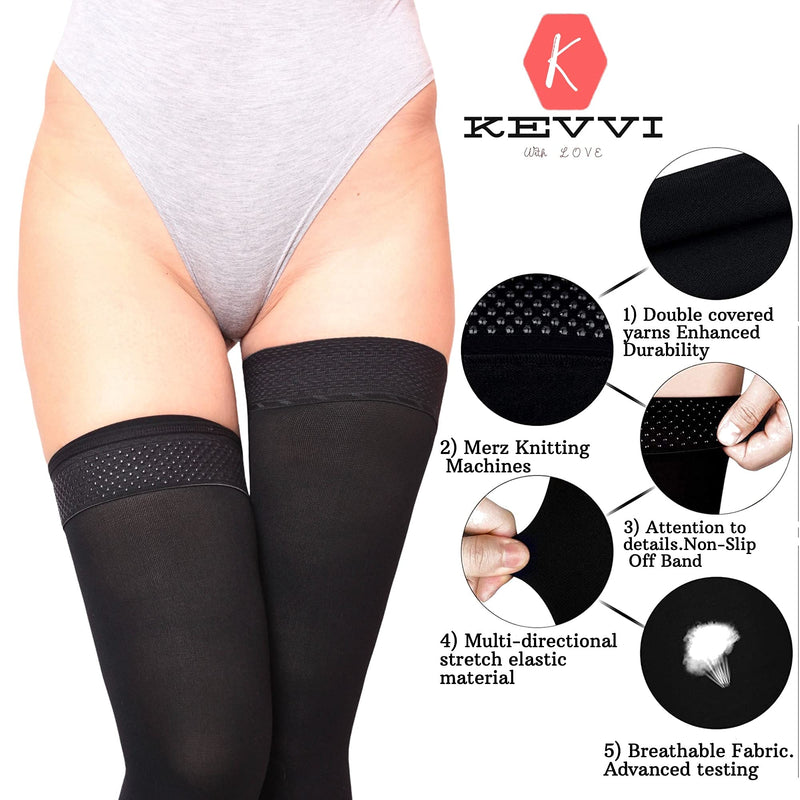[Australia] - KEVVI - Compression Stockings for Women & Men,Ted Hose Socks 20-30 mmHg, Compression Socks Women Tight High, Support Hose Black Large 