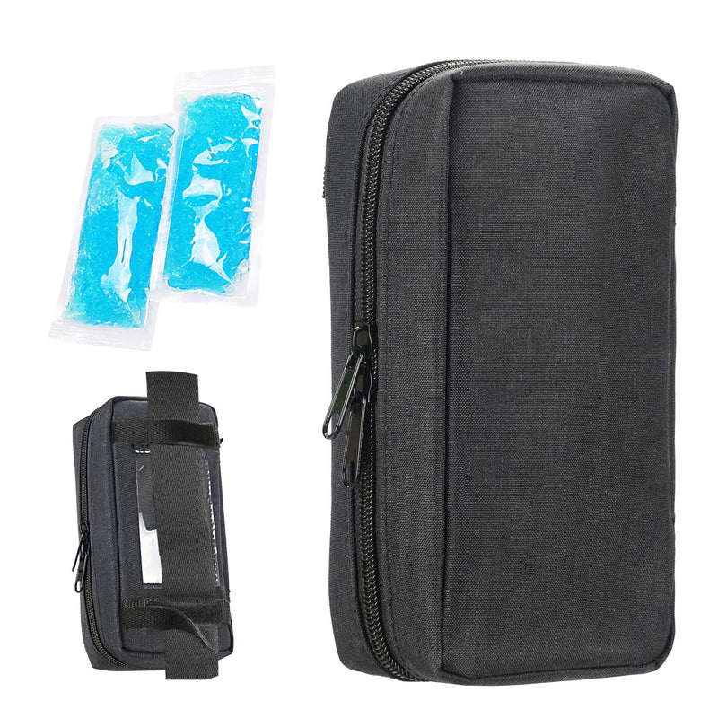 [Australia] - Insulin Travel Bag - Diabetic Case for Adrenaline and Other Medicines and Feathers with 2 Gel Bags (Black) by YOUSHARES Case & Icepack Black 
