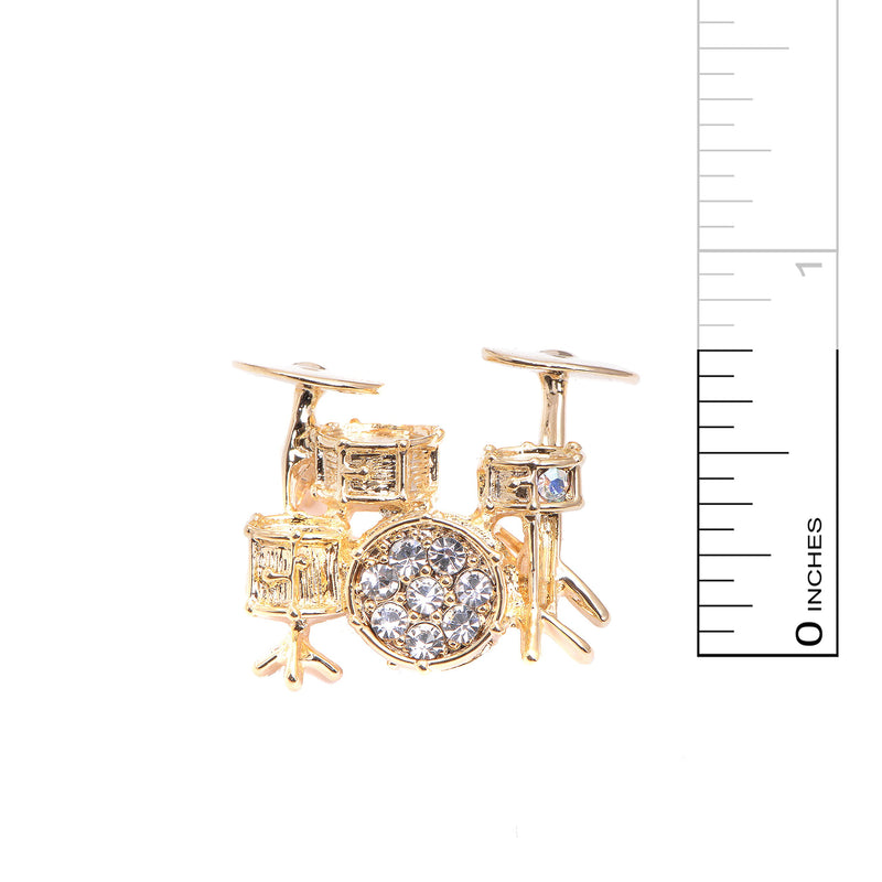 [Australia] - Spinningdaisy Tiny Jewel Crystal 3D Drum Set Brooch Pin Gold 