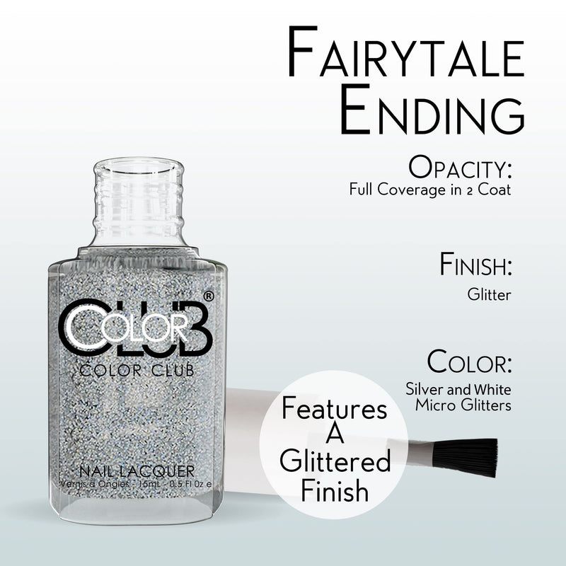 [Australia] - Color Club Glitter Collection Nail Lacquer - Long-Lasting Polish Fairytale Ending-Silver/White 