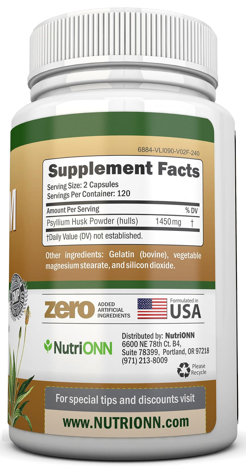 [Australia] - PSYLLIUM Husk Capsules - 1450mg Per Serving - 240 Capsules - Premium Psyllium Fiber Supplement - Great for Digestion and Regularity - 100% Natural Soluble Fiber 