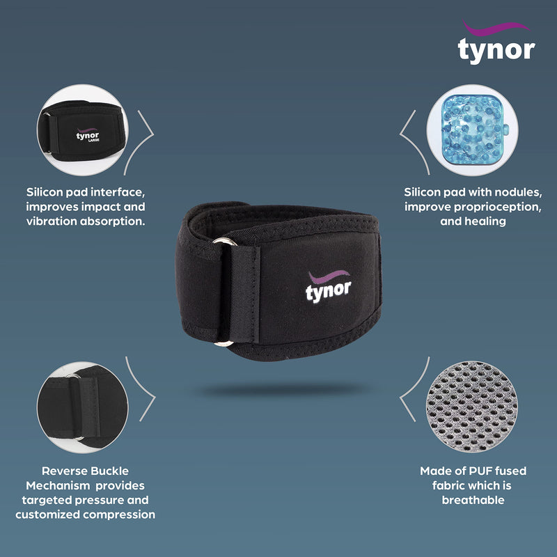 [Australia] - TYNOR Tennis Elbow Support ( Elbow Support, Gym & Workout, Pain Relief Guard, Tennis Brace, Protection & Recovery, Men & Women) - Large | 1 Unit 