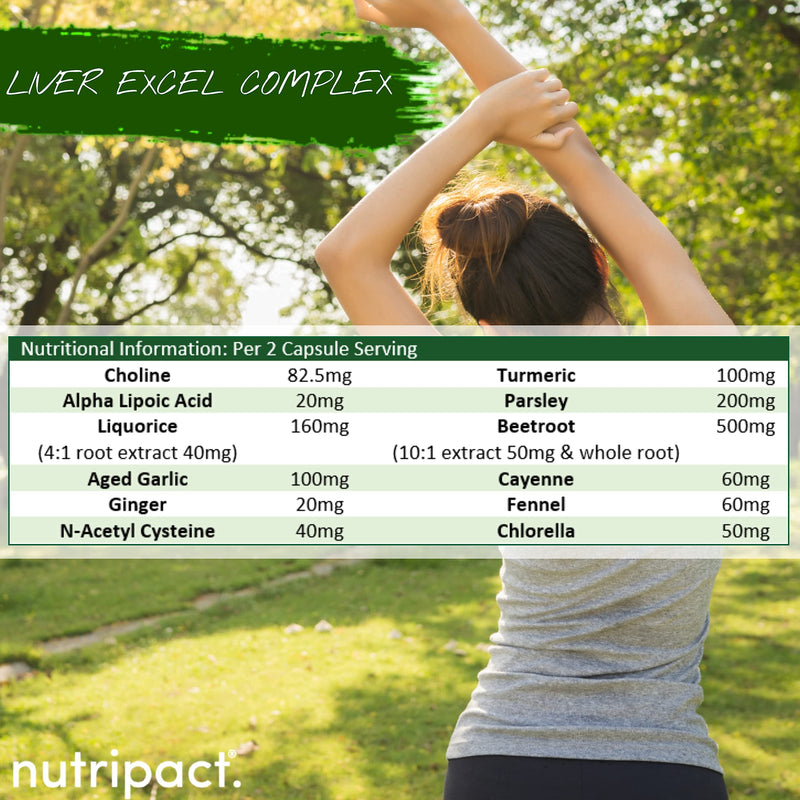 [Australia] - Liver Excel Complex - Liver Support Herbal Supplement - 12x Natural Ingredients - Choline, Turmeric, Aged Garlic, Alpha Lipoic Acid, NAC - 60 Vegan Capsules 