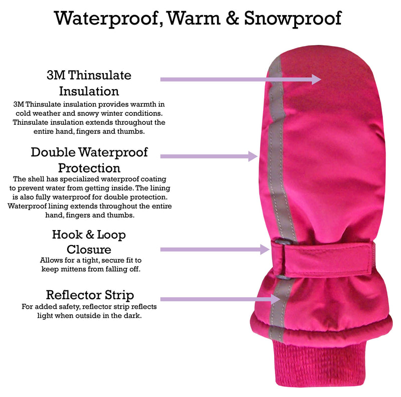 [Australia] - N'Ice Caps Kids Safety Reflector Thinsulate Waterproof Winter Snow Ski Mittens Fuchsia 1 2-3 Years 