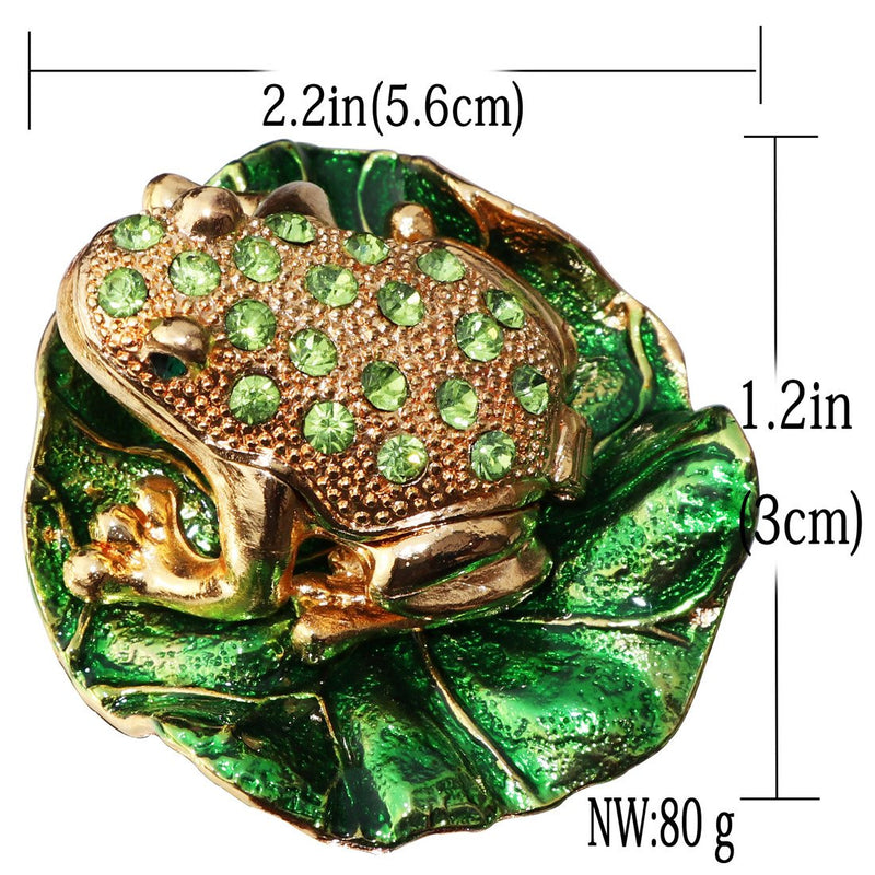 [Australia] - Waltz&F Lotus green diamond frog Hand Painted Enameled Decorative Hinged Jewelry Animal Trinket Box 