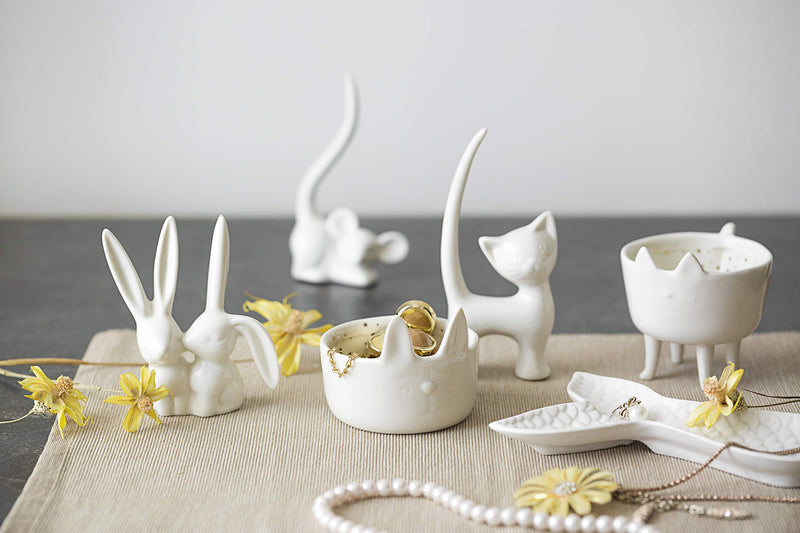 [Australia] - Creative Co-Op DA2618 White Ceramic Bunny Ring Holder, 3" L x 4" H 
