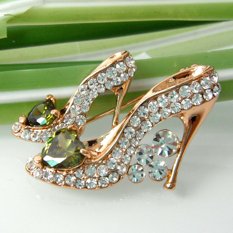 [Australia] - Navachi 18k Gold Plated Cubic Zicon Austrian Crystal Shoes Brooch Pin Green 
