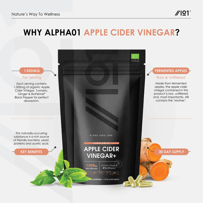 [Australia] - Organic Apple Cider Vinegar 1300mg - with Turmeric, Ginger & Cayenne Pepper - Raw Unfiltered with The Mother , Keto Diet, 60 Vegan Capsules 60 Count (Pack of 1) 