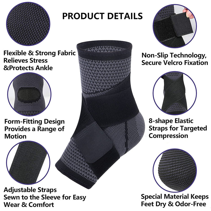 [Australia] - Ankle Braces, Adjustable Compression Ankle Support Men & Women for Injury Recovery, Achilles support and Strong Ankle Brace Sports Protection, Stabilize Ligaments-Eases Swelling and Sprained Ankle Large 