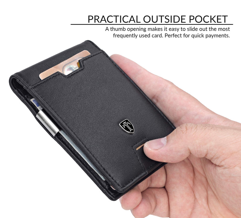 [Australia] - TRAVANDO Slim Wallet with Money Clip AUSTIN RFID Blocking Card Mini Bifold Men Leather Black 