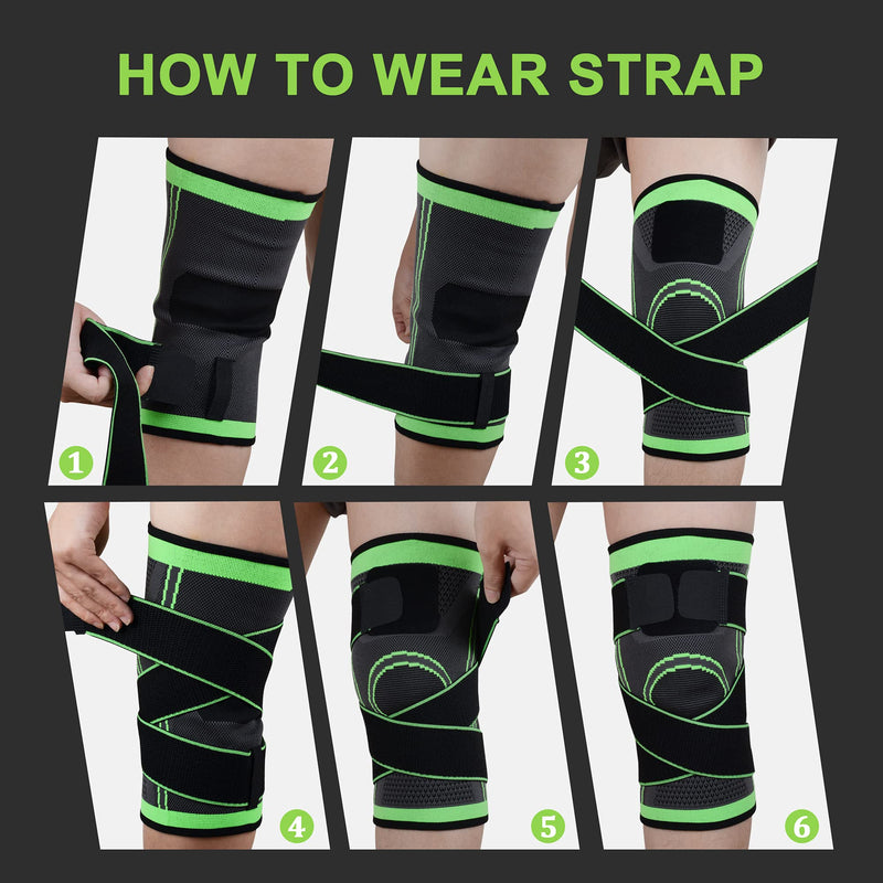 [Australia] - Knee Sleeve, Professional Knee Brace with Removable Adjustable Straps, Premium Compression Support for Arthritis Pain, Running Safety, Cross Fitness Training, Men's/Women's - Single (Large, GREEN01, 1) Large 