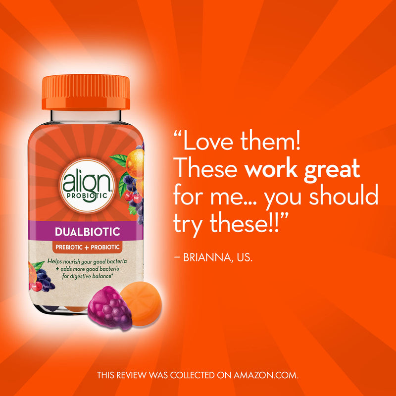 [Australia] - Align DualBiotic, Prebiotic + Probiotic for Women and Men, Help Nourish and Add Good Bacteria for Digestive Support, Natural Fruit Flavors, 60 Gummies 
