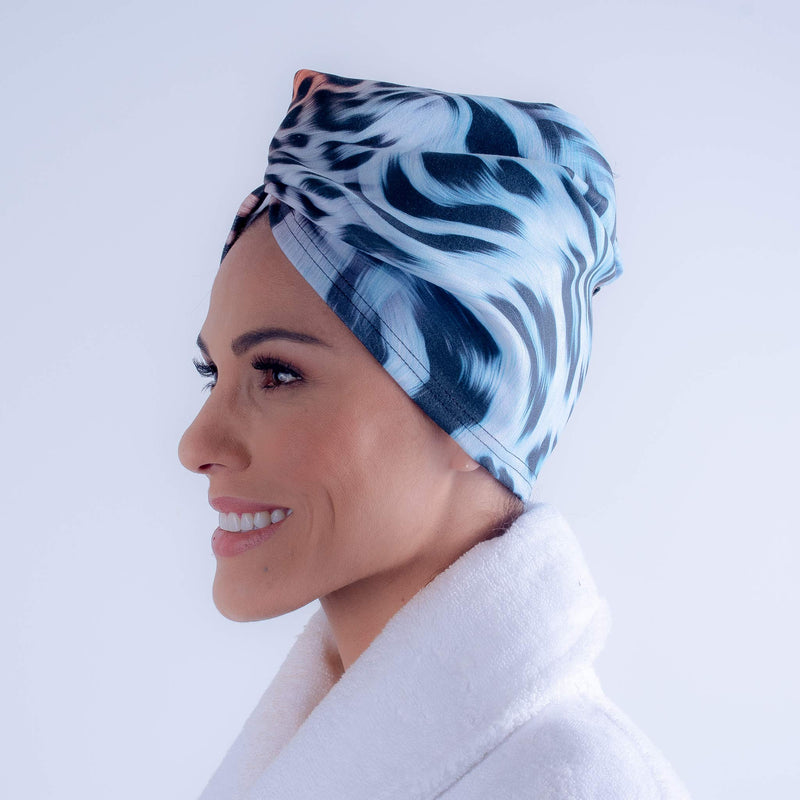 [Australia] - AqkuaTwist Animal Print Hair Towel & Turban.Ultra Absorbent Hair Towel Anti Freeze Capabilities Light Weight Sport N Care Microfiber Tech Compact in Fashionable Design Easy to Use. Made in USA 