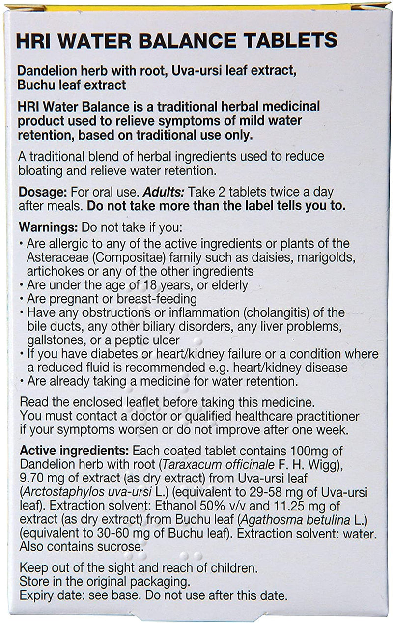 [Australia] - HRI Water Balance Tablets with Dandelion Root, Uva Ursi and Buchu Leaf. to Relieve Symptoms of Mild Water Retention and Provide Bloating Relief. 3 Packs - 180 Tablets 