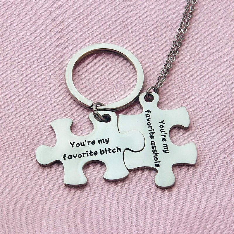[Australia] - Zuo Bao Funny Couple Gifts Puzzle Necklace Keychain You're My Favorite Asshole/Bitch for Her Asshole/Bitch Puzzle Set 