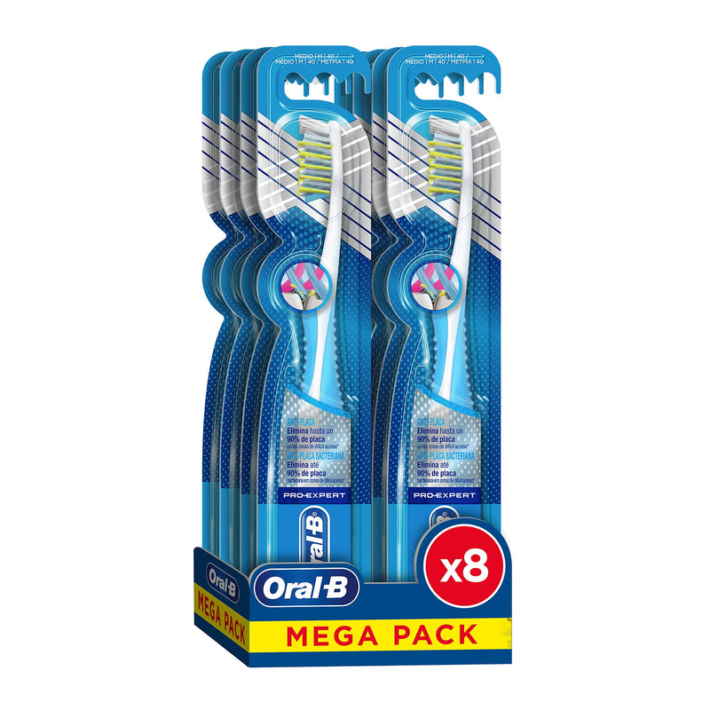 [Australia] - Oral-B Pro-Expert All-in-One Soft Manual Toothbrush, Pack of 8, Angled Bristles for Deeper Plaque Removal, White 