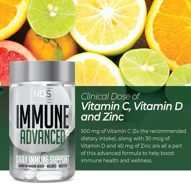 [Australia] - NDS Nutrition Advanced Immune Booster – Comprehensive Immune Support Supplement for Adults with Elderberry, Vitamin C, Vitamin D, Zinc and 5 Billion CFU Probiotic - Herbal Immune Defense (90 Capsules) 