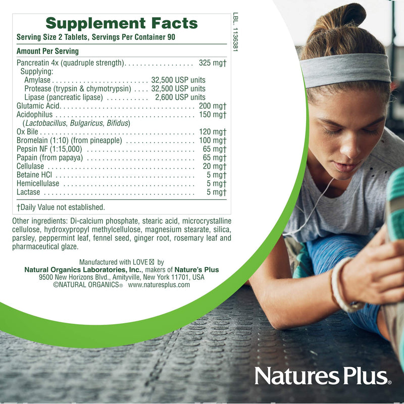 [Australia] - NaturesPlus UltraZyme - 120 mg Ox Bile, 90 Tablets - Maximum Strength Digestive Enzyme Supplement, Anti-Inflammatory, Promotes Nutrient Absorption - 45 Servings 