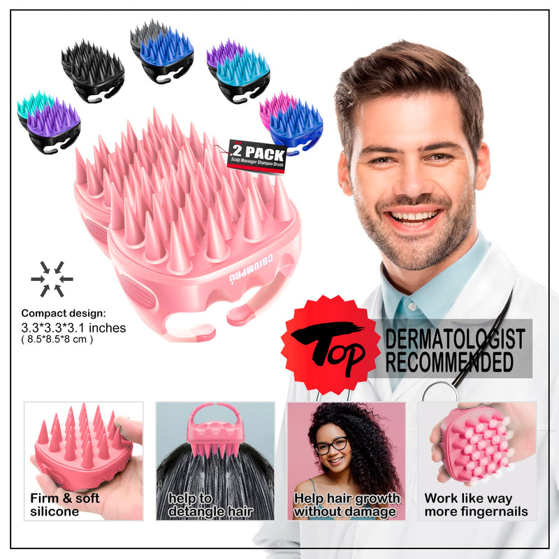 [Australia] - Cbiumpro Scalp Massager Shampoo Brush, 2 Pack Brush Hair Growth, Soft Silicone Exfoliator Dandruff Removal, Care Scrubber All Types of , Teens, Men, Pet Dogs, ( Pink ) 