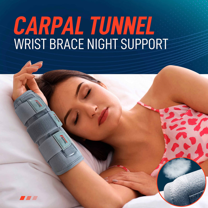 [Australia] - Carpal Tunnel Wrist Brace | Night Sleep Support Brace, Removable Metal Wrist Splint- Hot/Ice Pack, Right Hand, Small/Medium, Adjustable Hand Brace for Men, Women, Relieve and Treat Wrist Pain Right(light-grey) Small/Medium (Pack of 1) 
