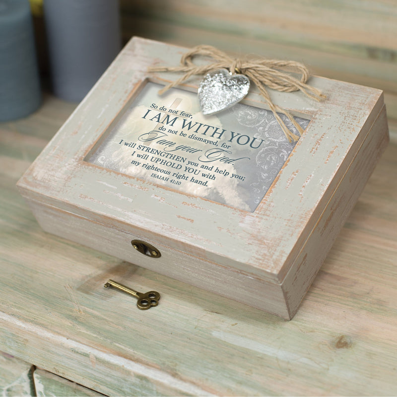 [Australia] - Cottage Garden Do Not Fear I Am with You Natural Taupe Wood Locket Music Box Plays How Great Thou Art 