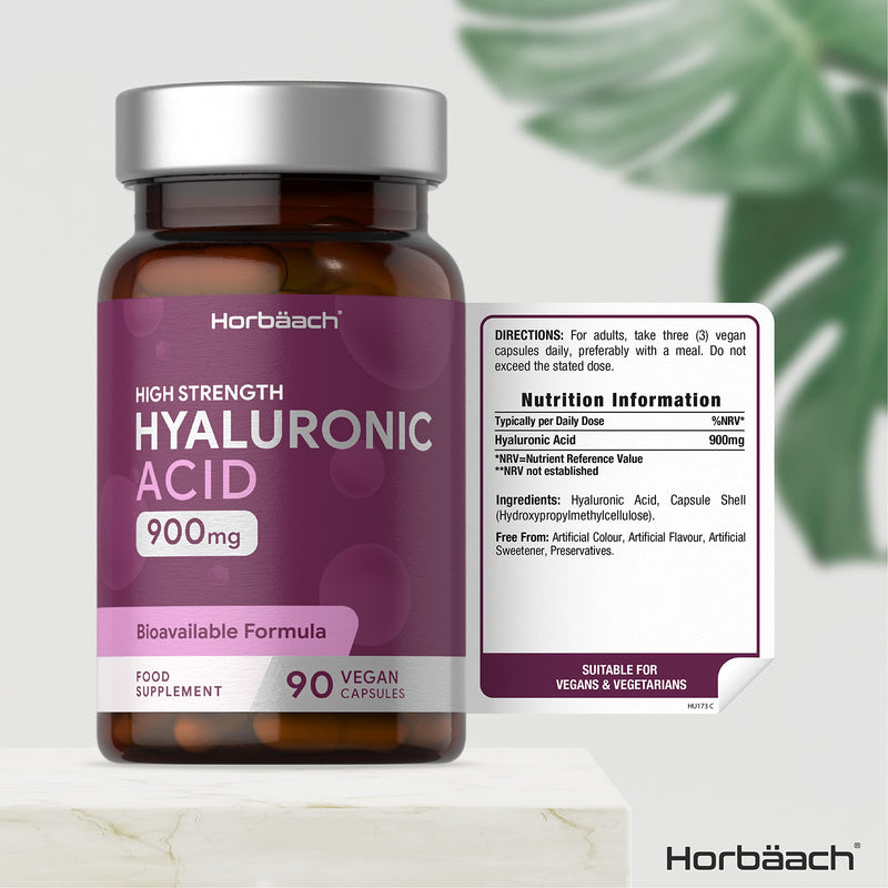 [Australia] - Hyaluronic Acid Supplement 900mg | 90 Vegan Capsules | High Strength Bioavailable Formula | No Artificial Preservatives | by Horbaach 